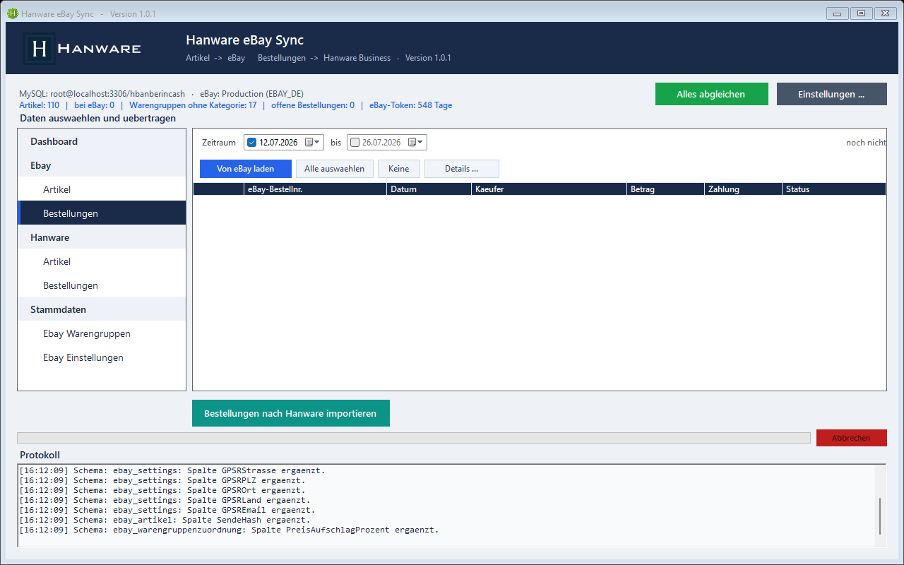 Hanware eBay Sync - eBay-Bestellungen importieren